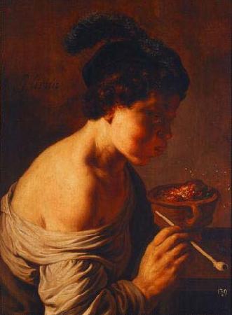 Jan lievens A youth blowing on coals.